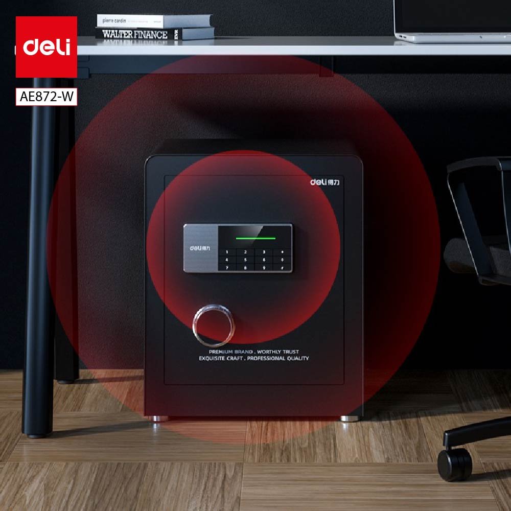 AE872-W-1 ديلي خزنة معدنية رف زجاج - حماية (أرقام -مفتاح) - 45*38*32 سم - أبيض / أسود - AE872